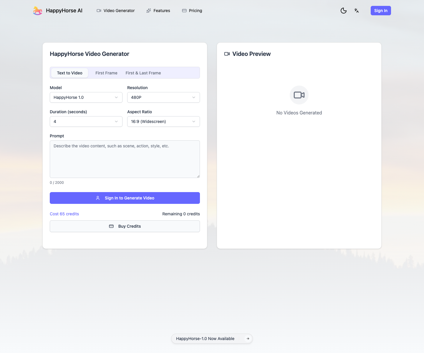 Happy Horse landing page screenshot