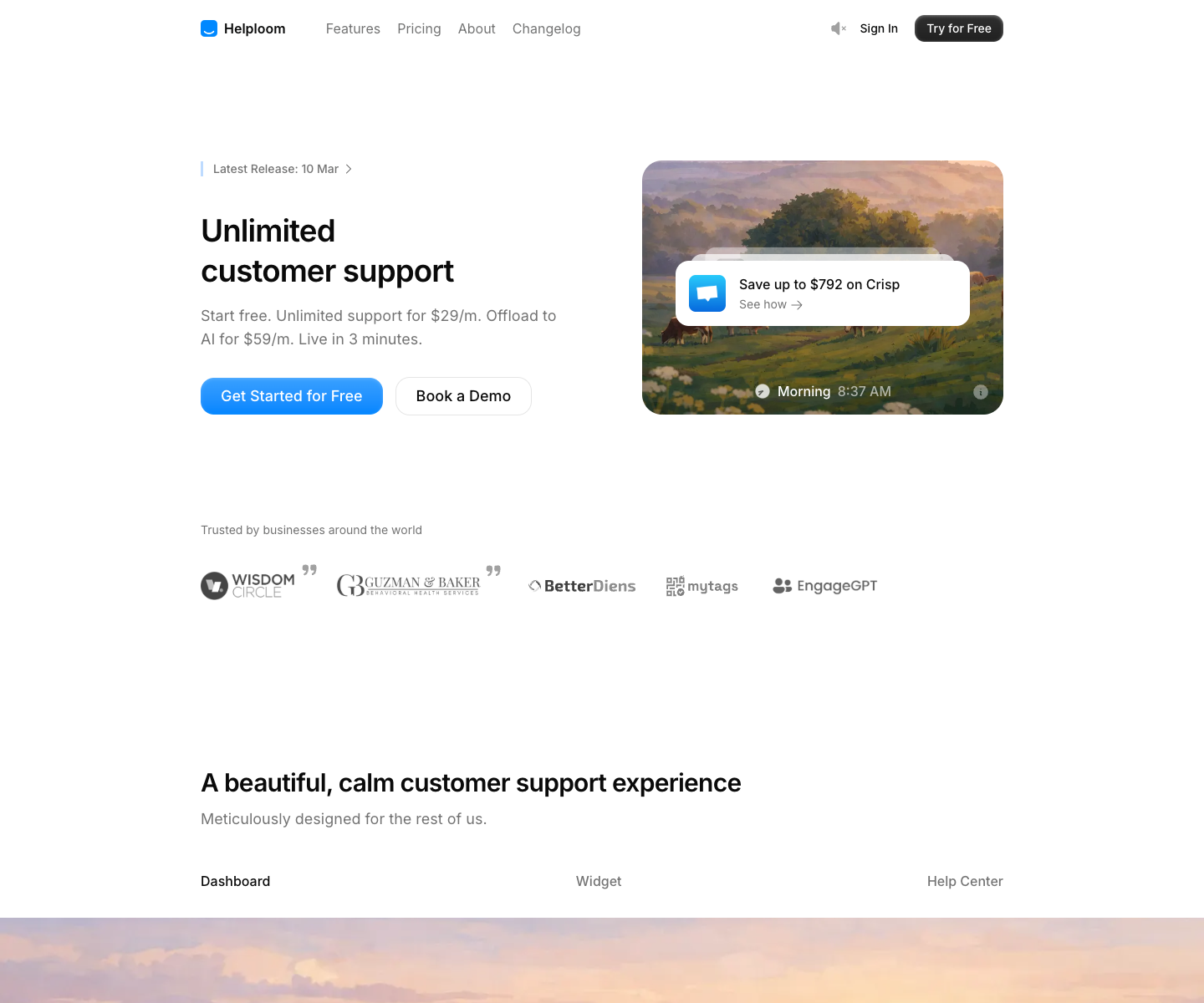 Helploom landing page screenshot