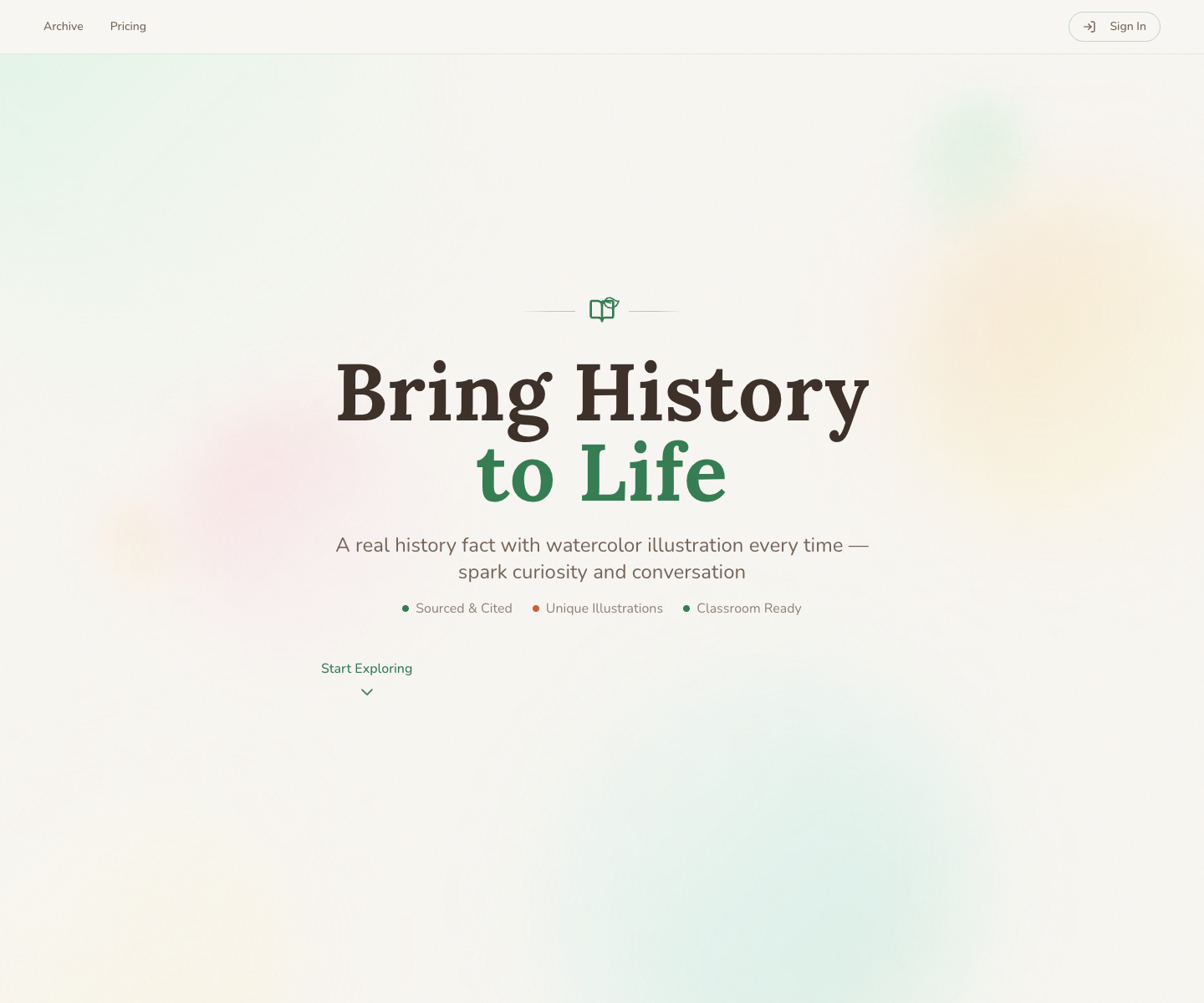 HistoryFactGenerator.xyz landing page screenshot