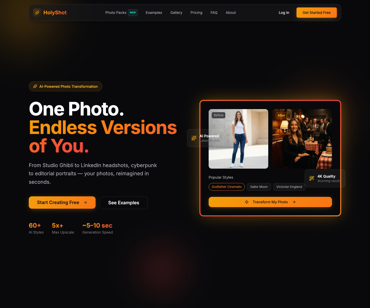 HolyShot.ai landing page screenshot