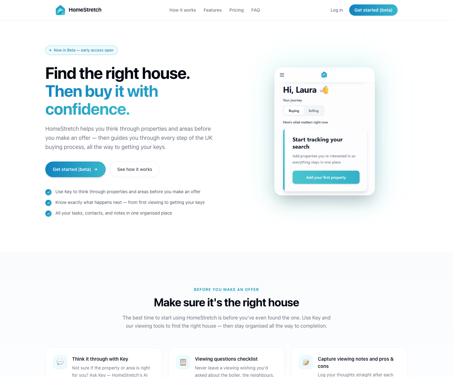 HomeStretch landing page screenshot