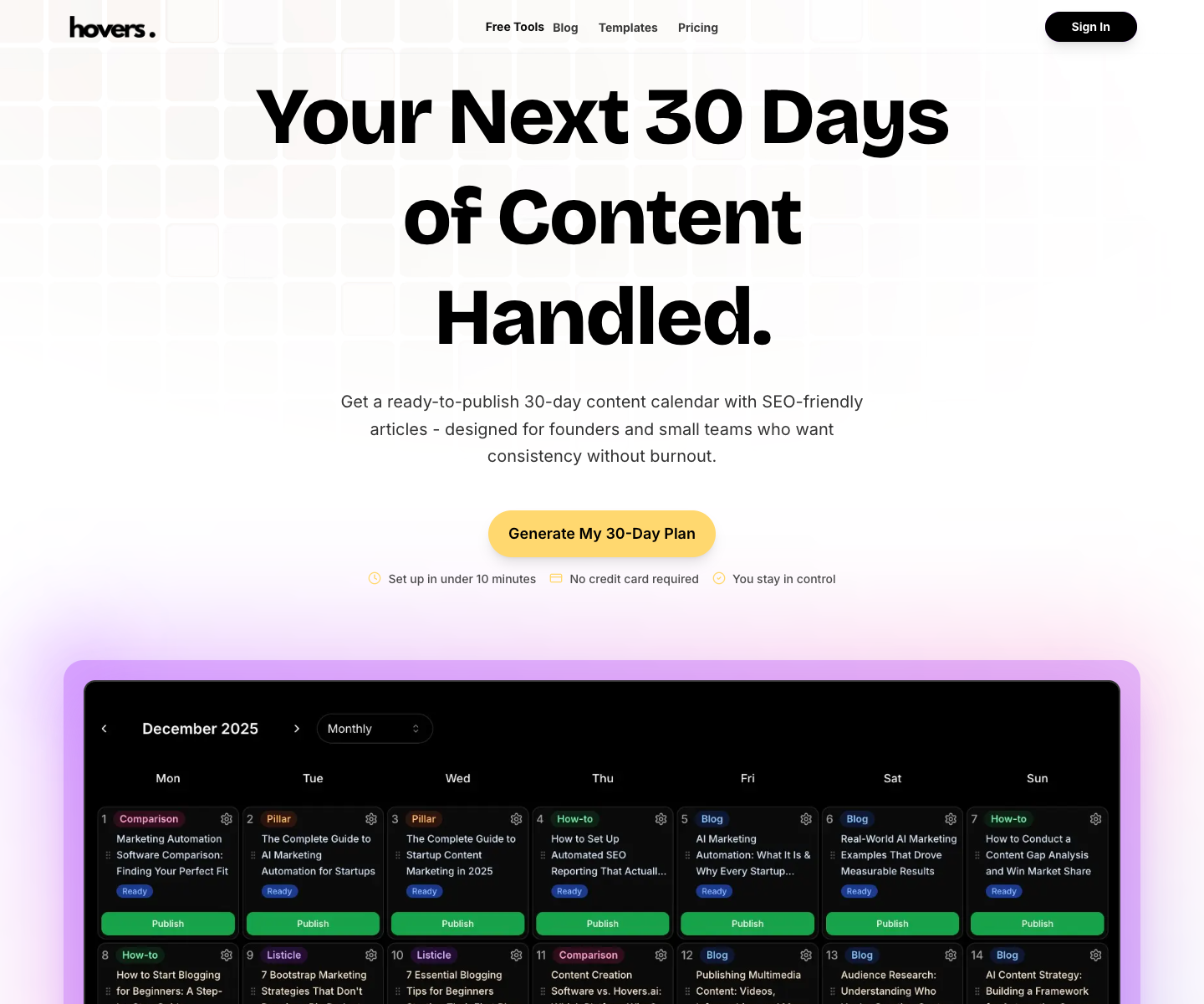 Hovers landing page screenshot