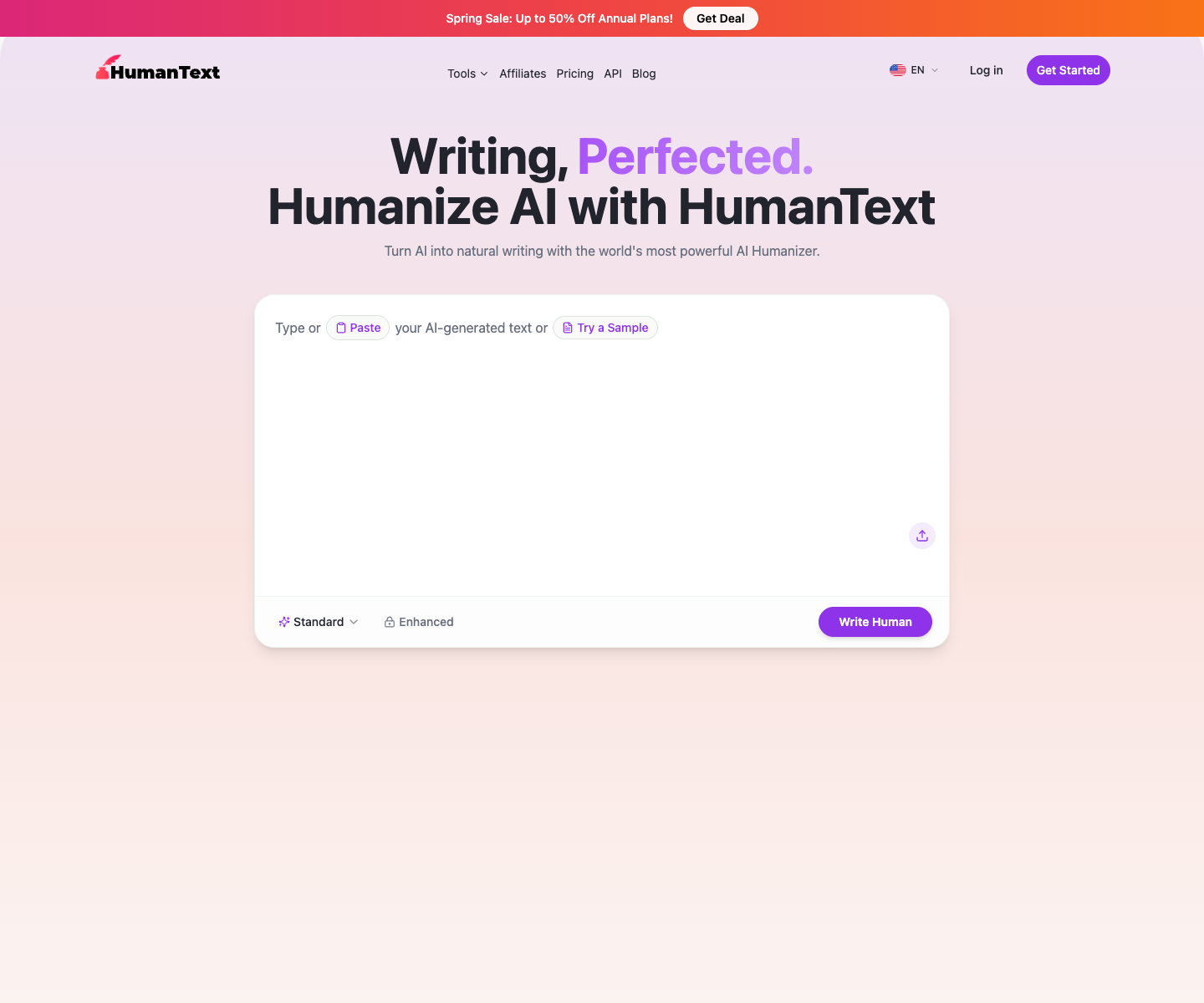 HumanText.click landing page screenshot