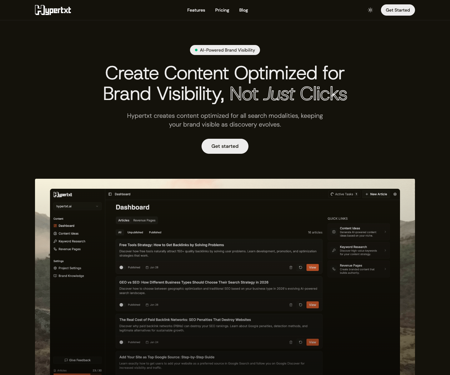 Hypertxt landing page screenshot
