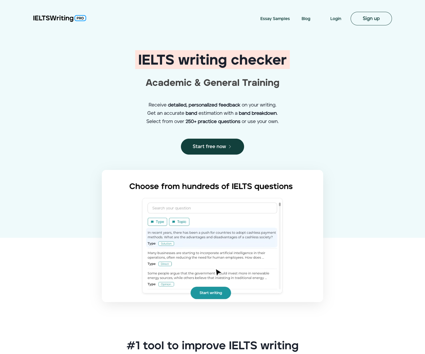 IELTS Writing Pro landing page screenshot