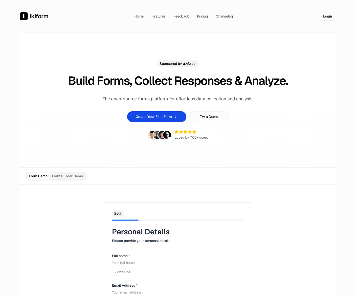 Ikiform landing page screenshot
