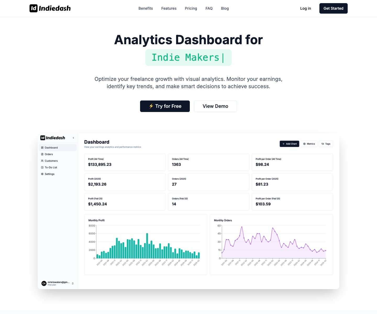 Indiedash landing page screenshot