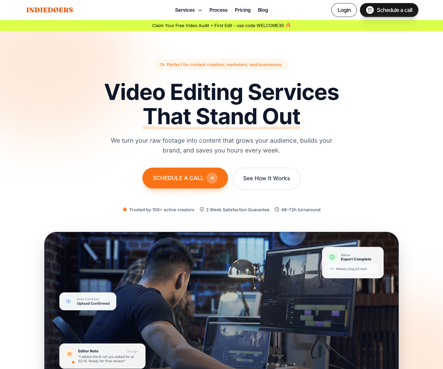 Indiedoers landing page screenshot