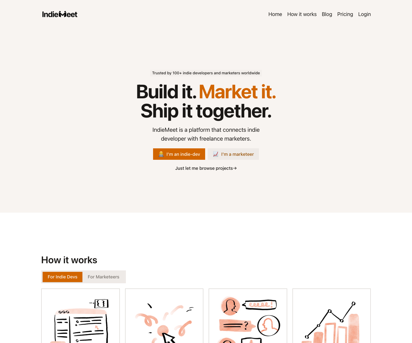 IndieMeet landing page screenshot