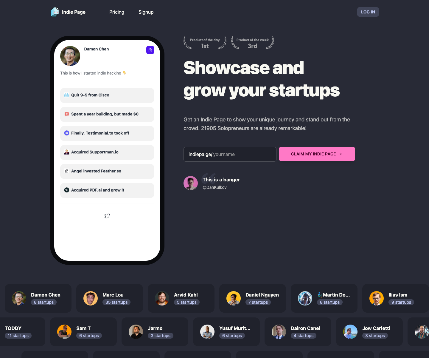IndiePage landing page screenshot