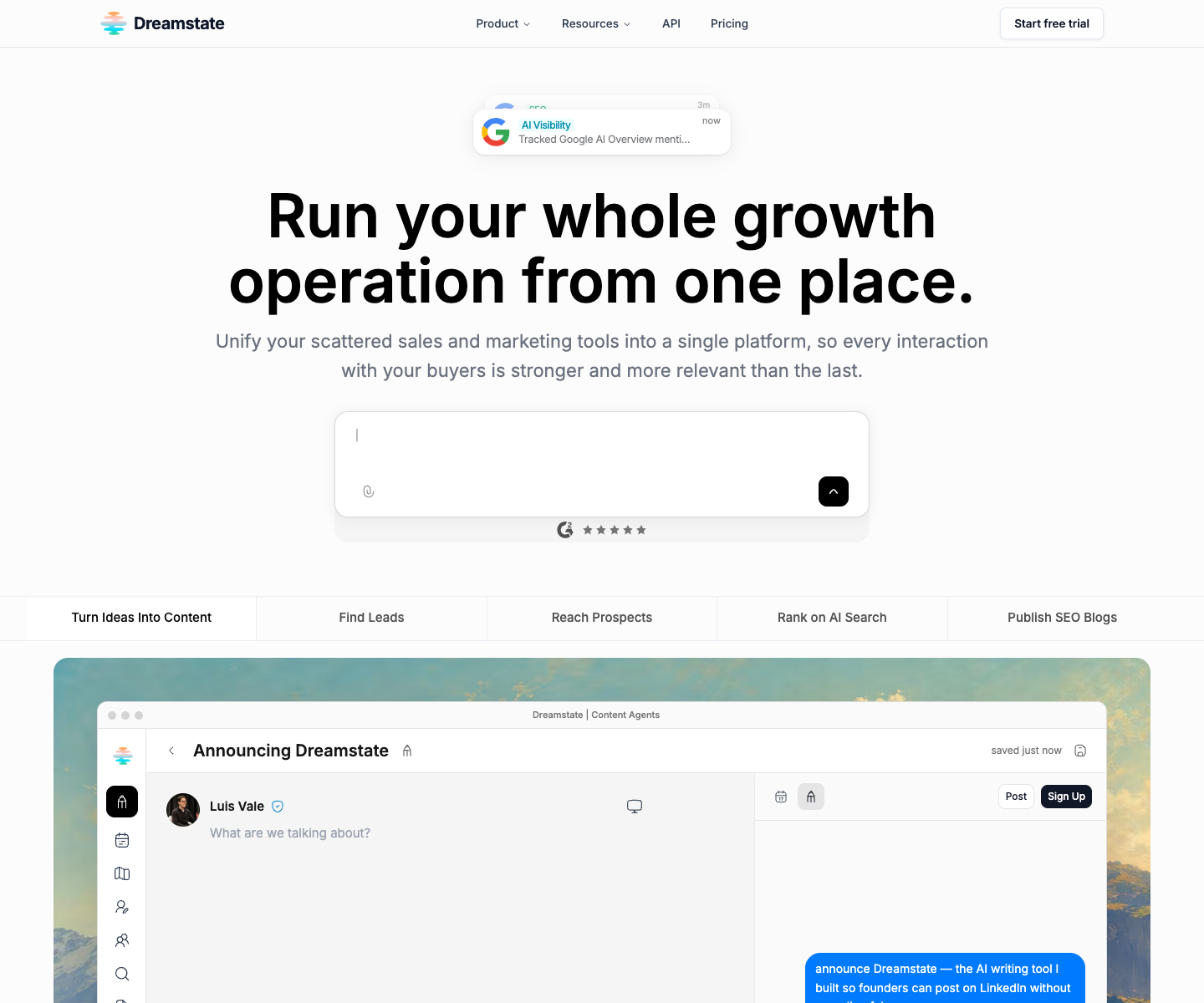 Influence landing page screenshot