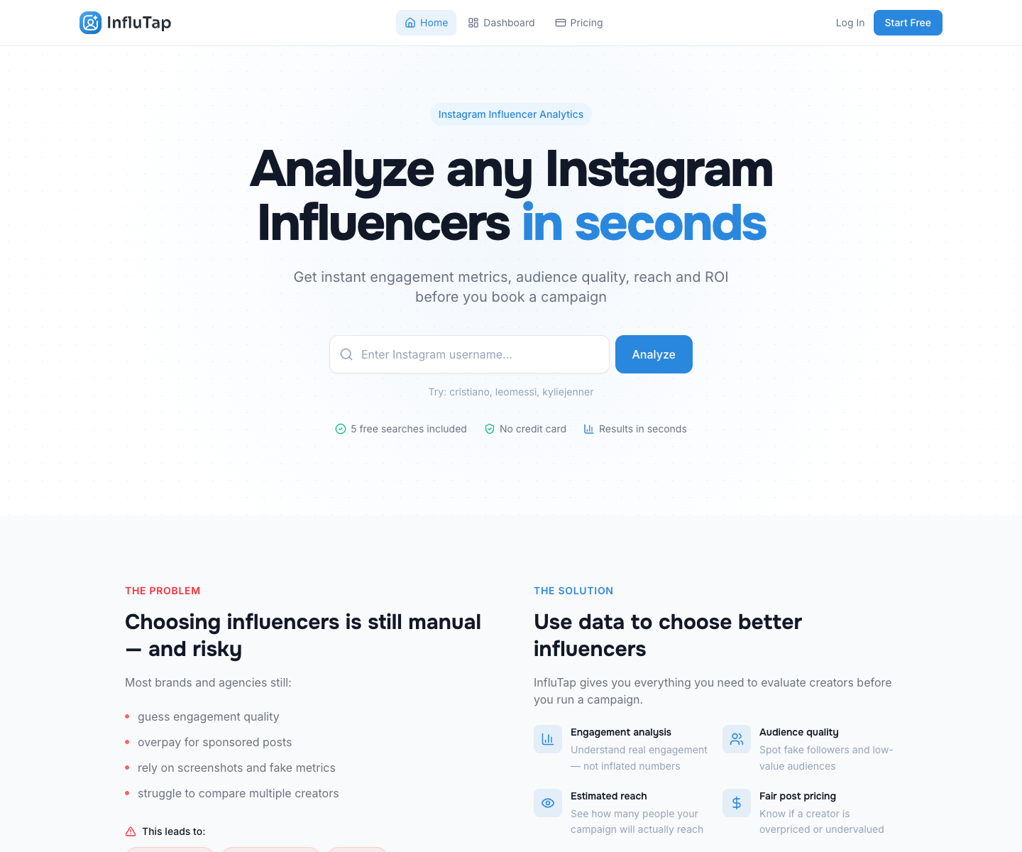 InfluTap landing page screenshot