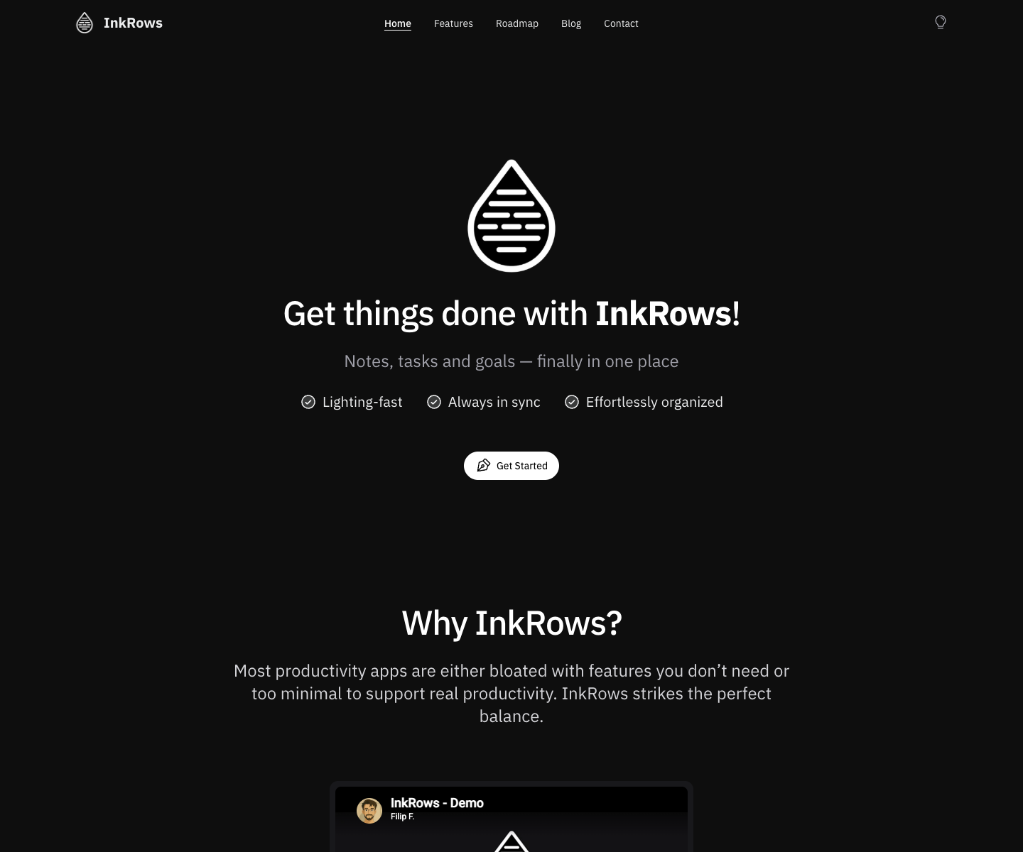 inkrows.com landing page screenshot