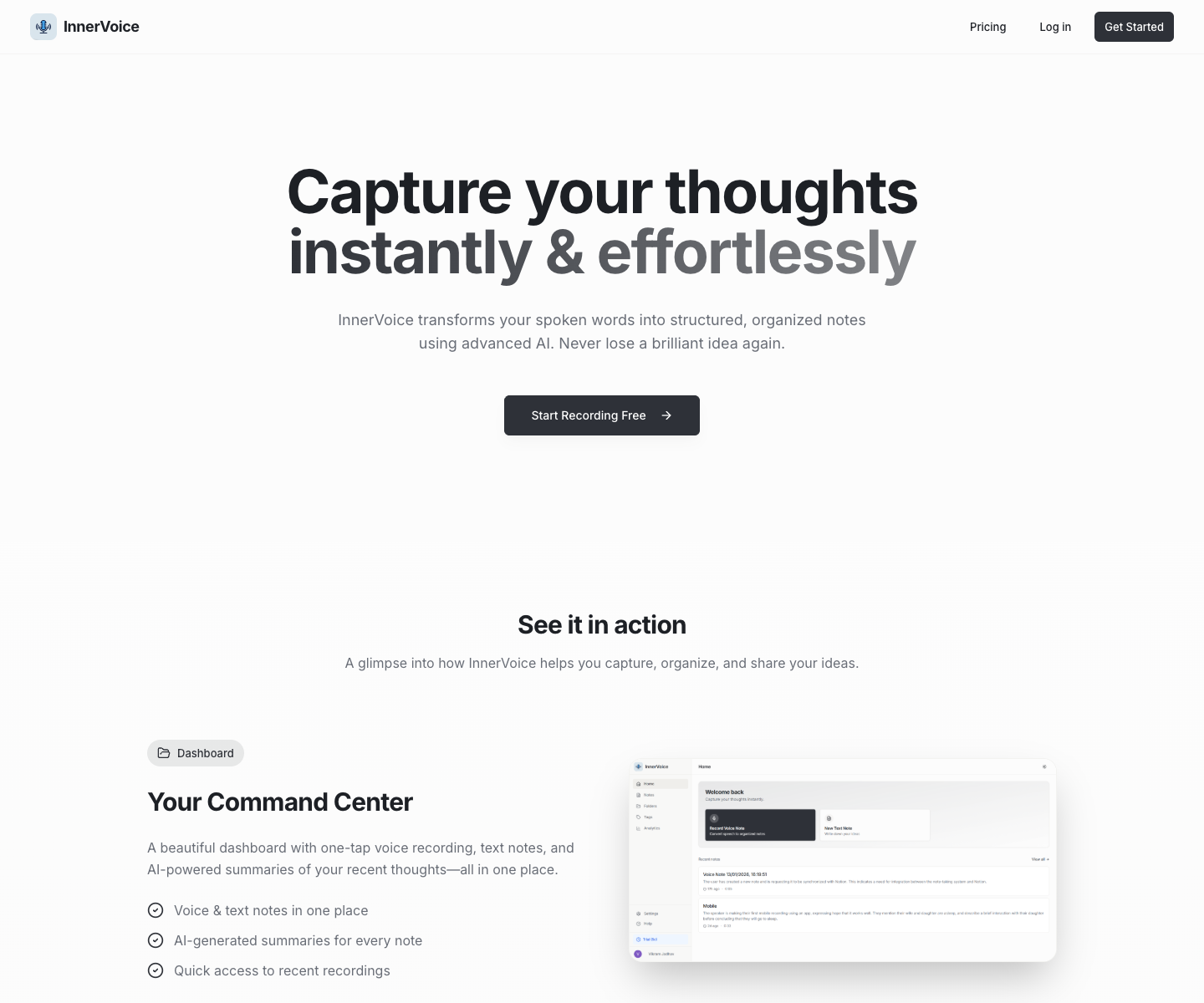 InnerVoice landing page screenshot