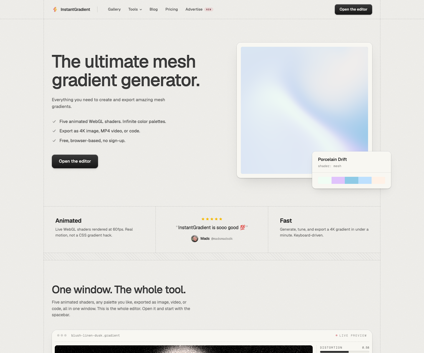 InstantGradient landing page screenshot