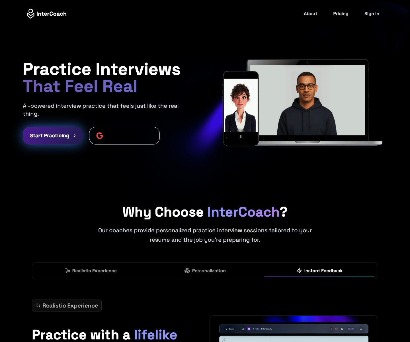 InterCoach landing page screenshot