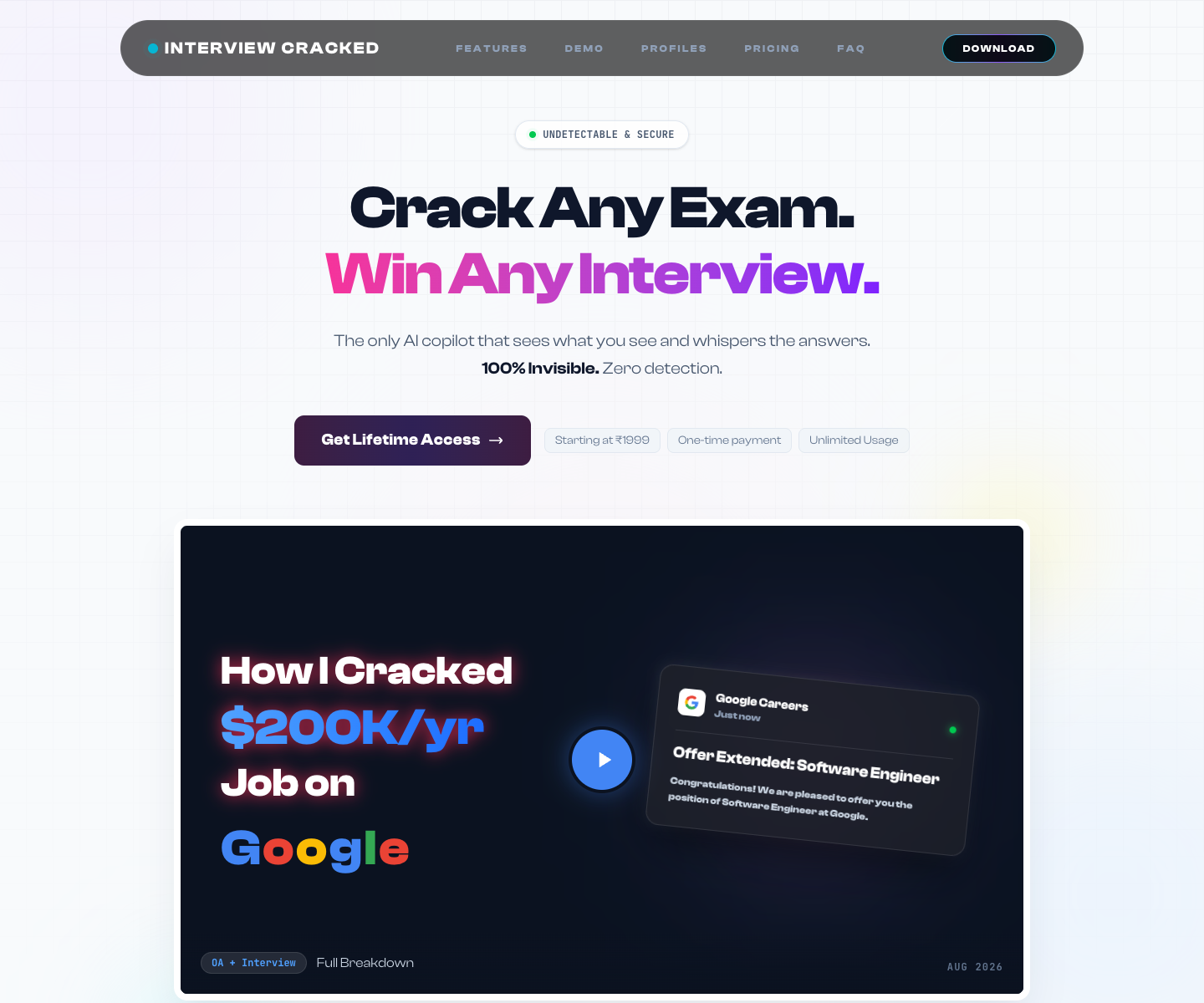 Interview Cracked landing page screenshot