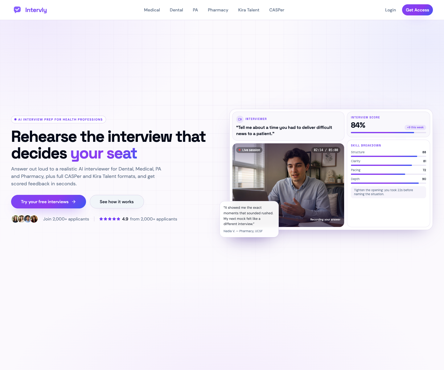 Intervly landing page screenshot