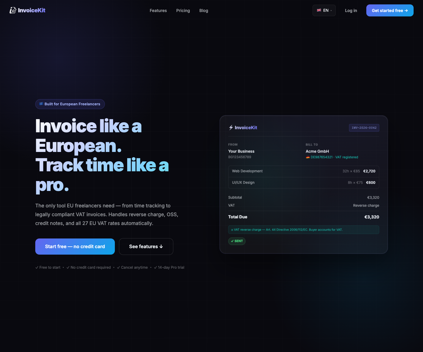 InvoiceKit landing page screenshot