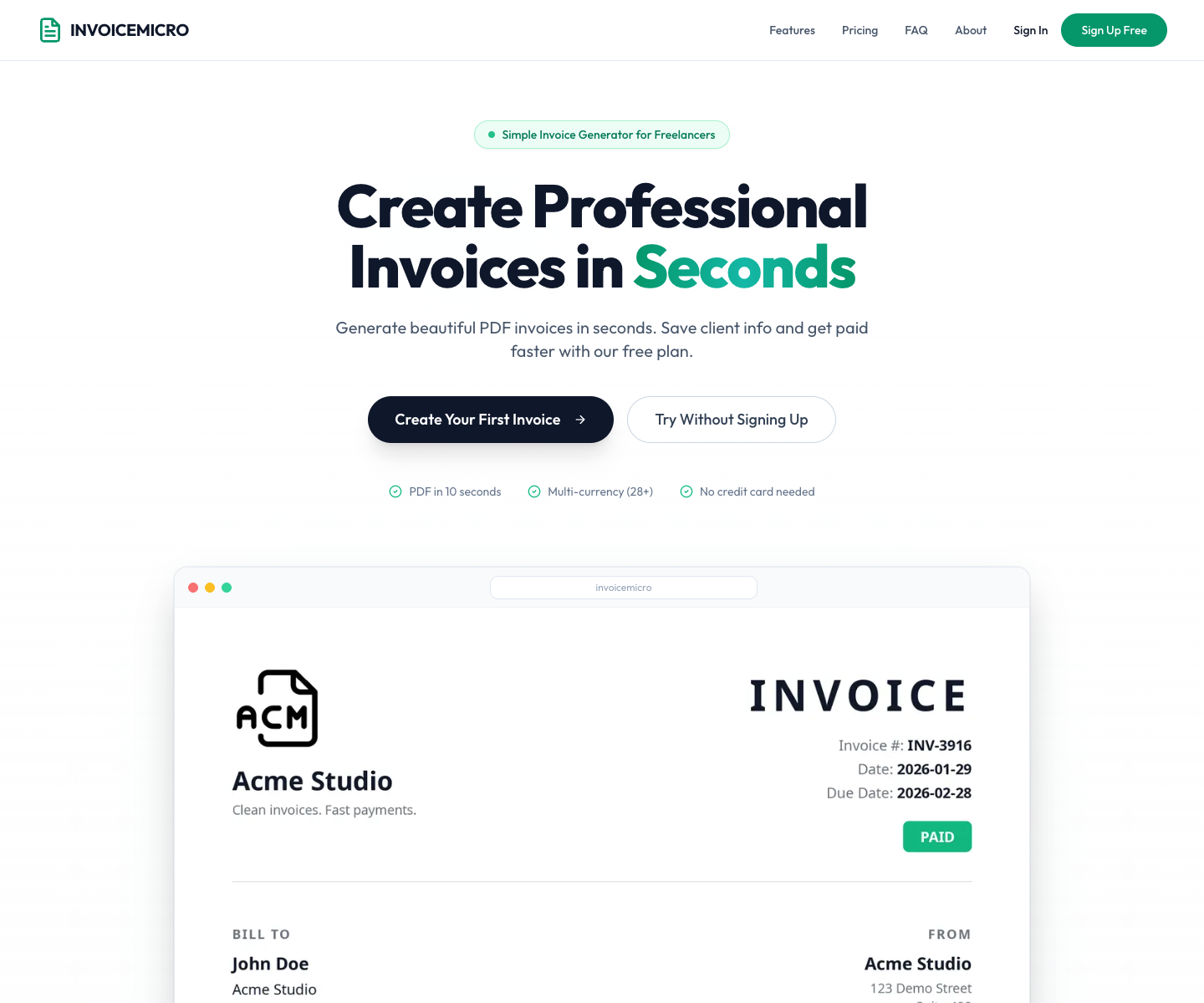 invoicemicro landing page screenshot