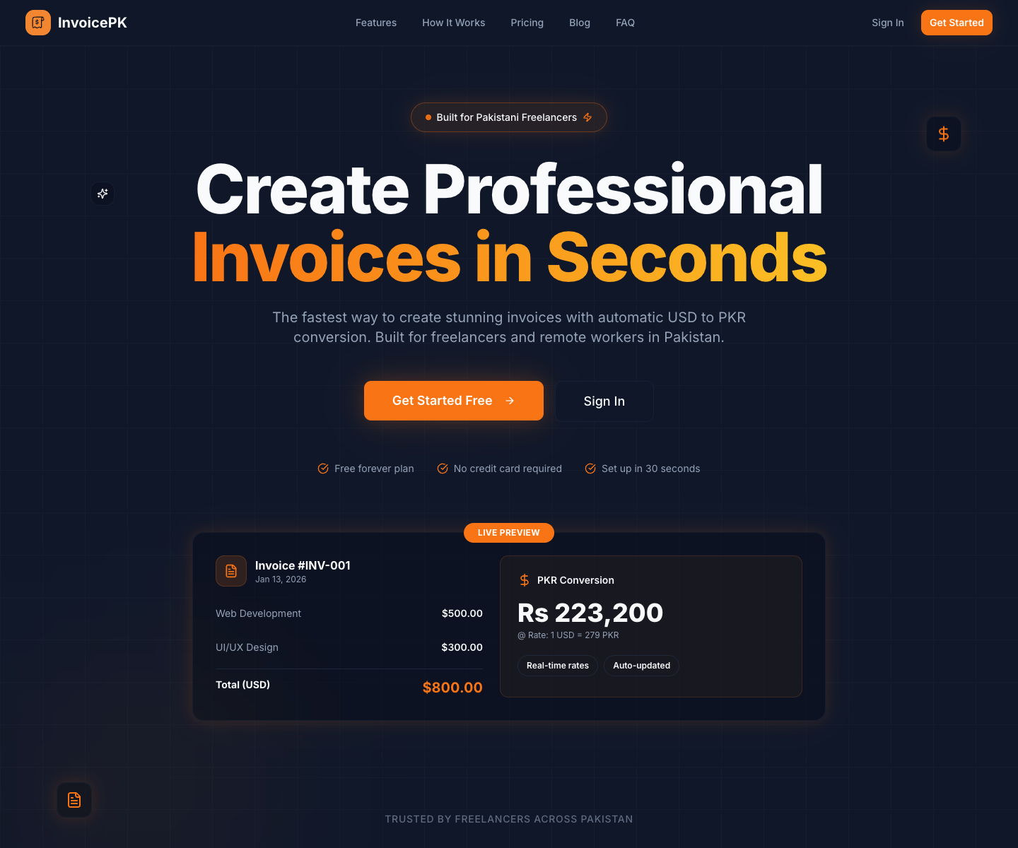 InvoicePK landing page screenshot