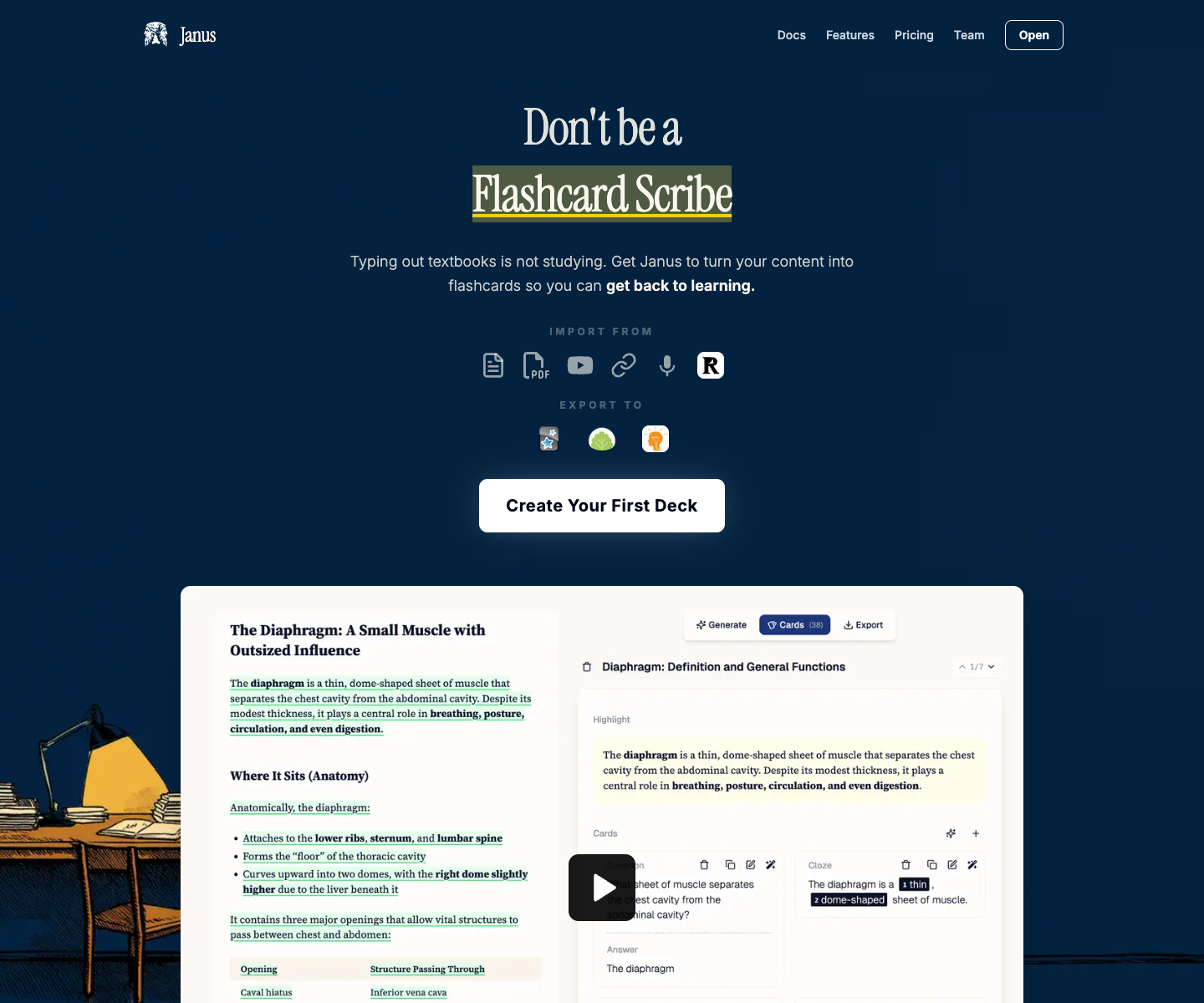 Janus landing page screenshot