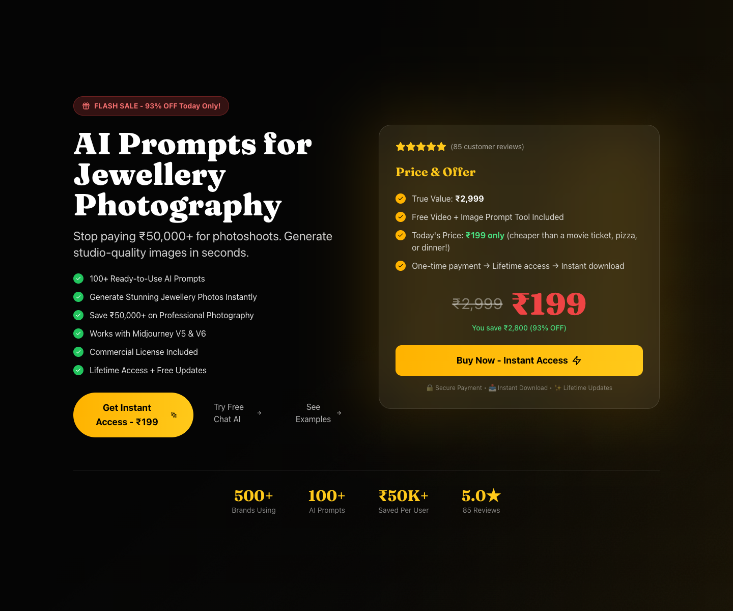 Jewellery Prompt landing page screenshot