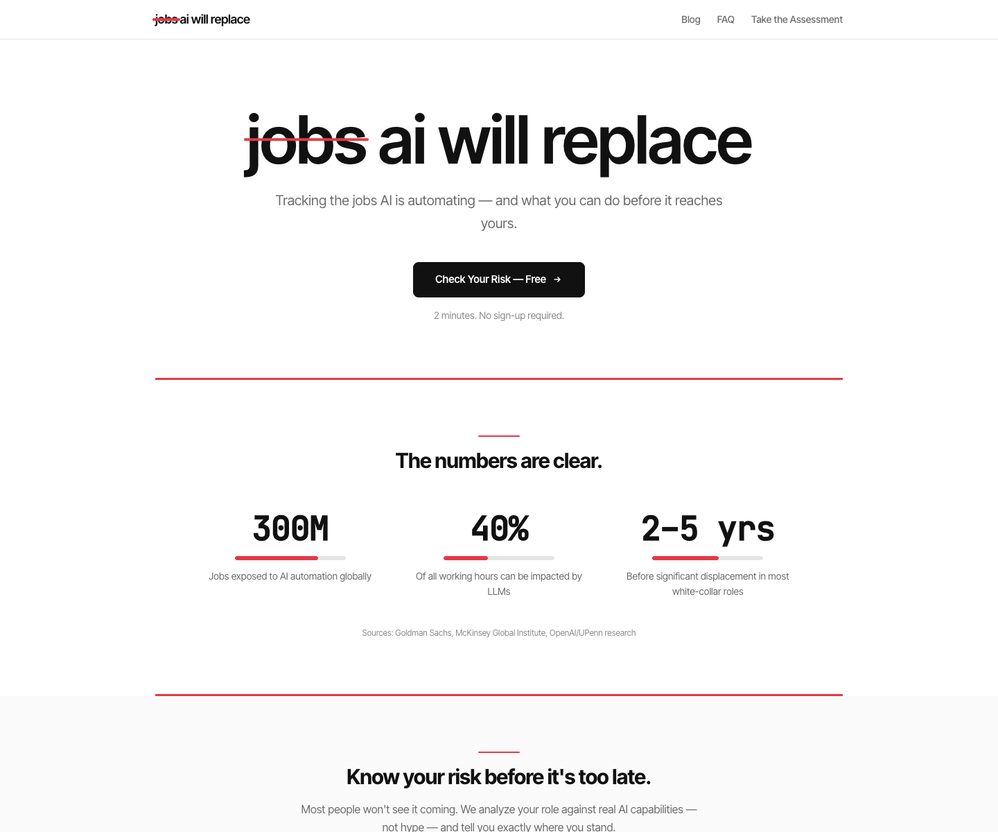 Jobs AI Will Replace landing page screenshot
