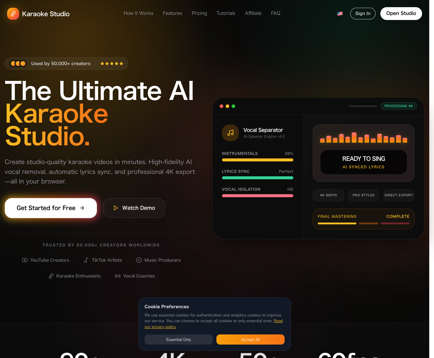 Karaoke Studio landing page screenshot