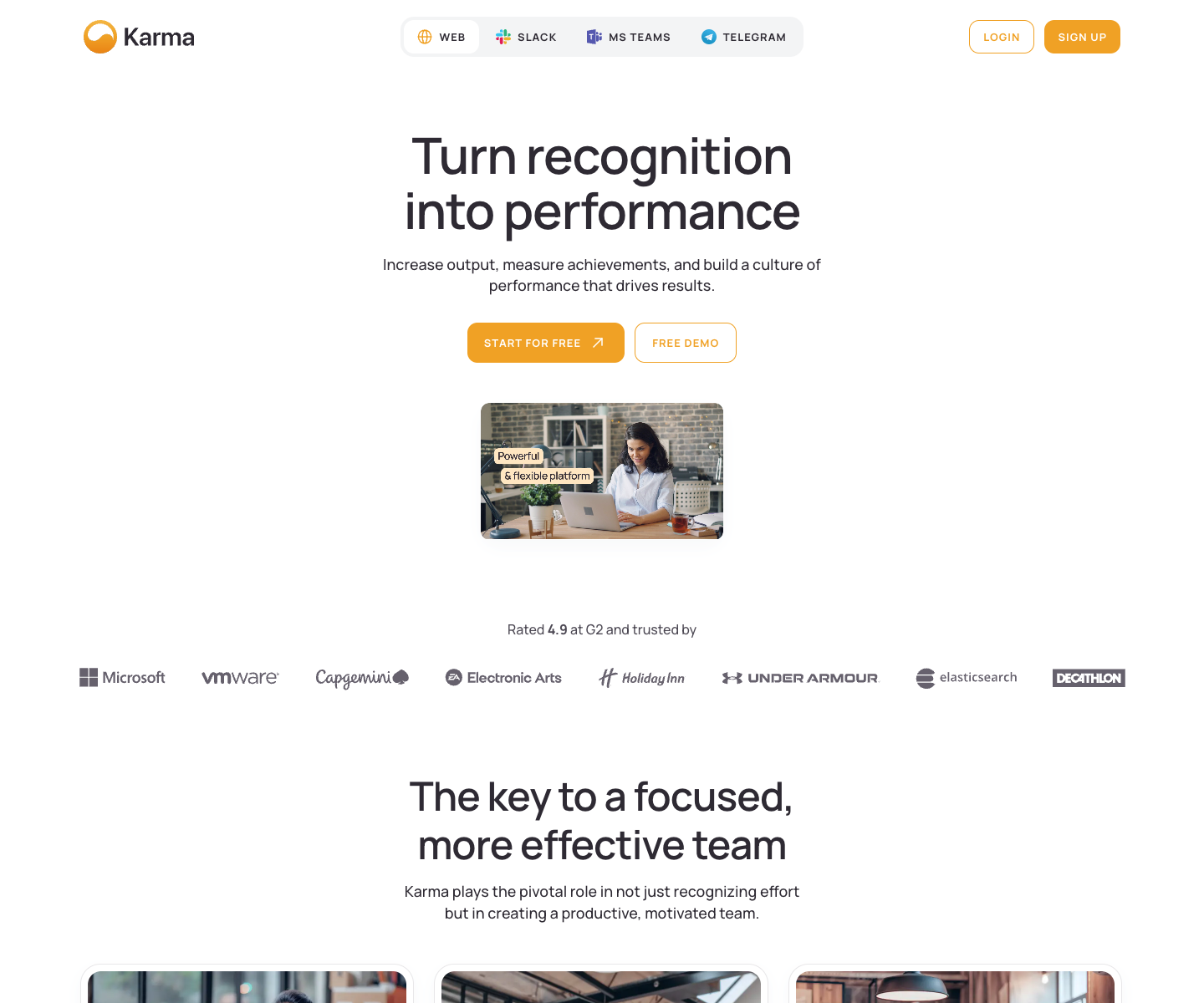 Karma landing page screenshot