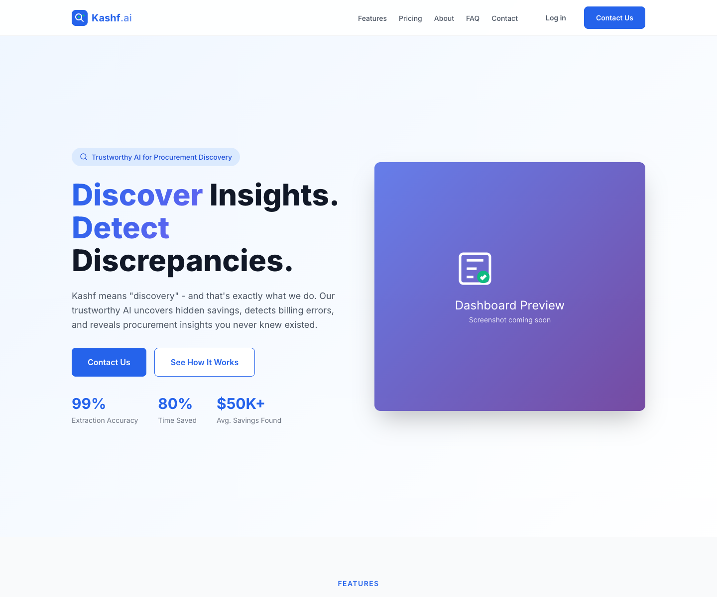 Kashf.ai landing page screenshot