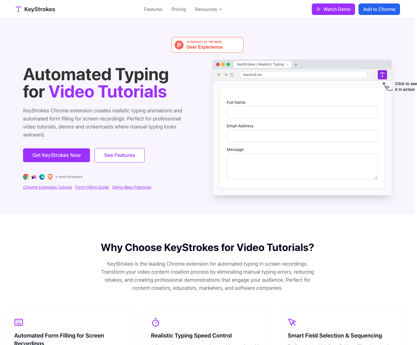 KeyStrokes landing page screenshot