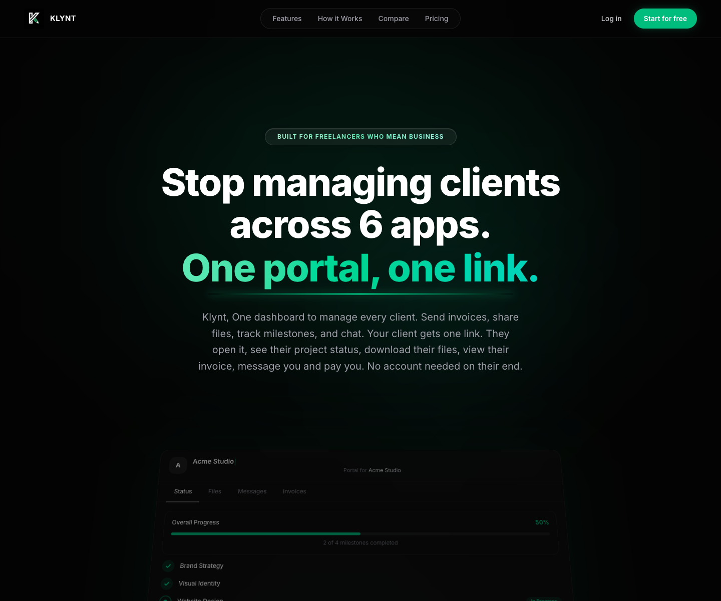 Klynt landing page screenshot