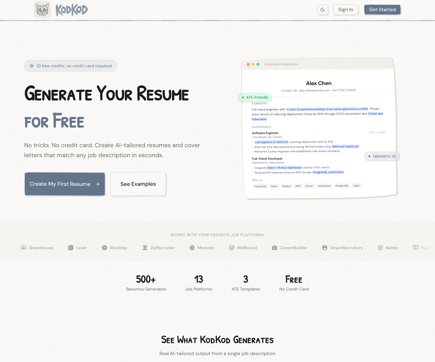 Kodkod landing page screenshot