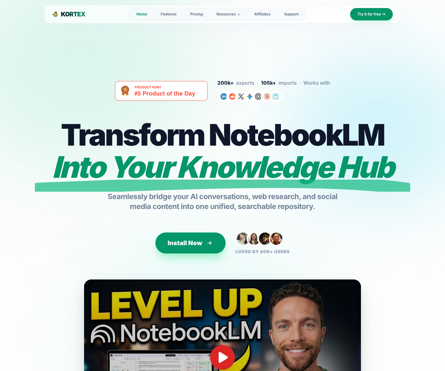Kortex-Notebooklm landing page screenshot