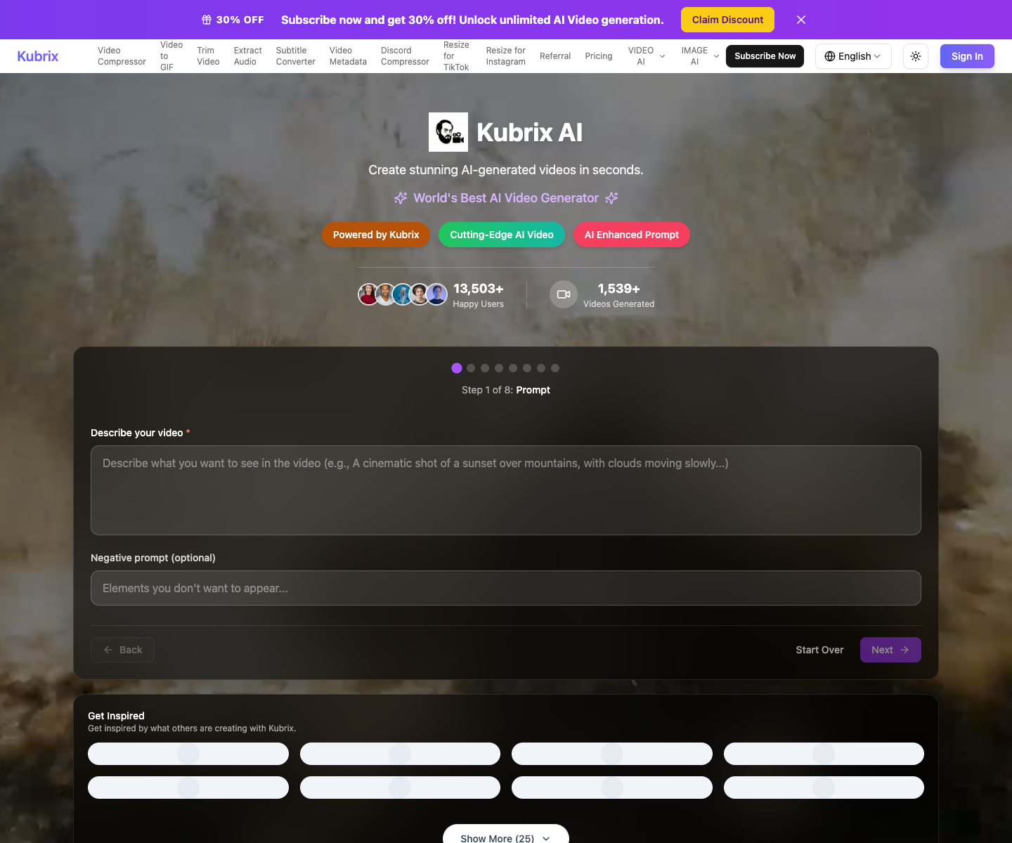 Kubrix landing page screenshot
