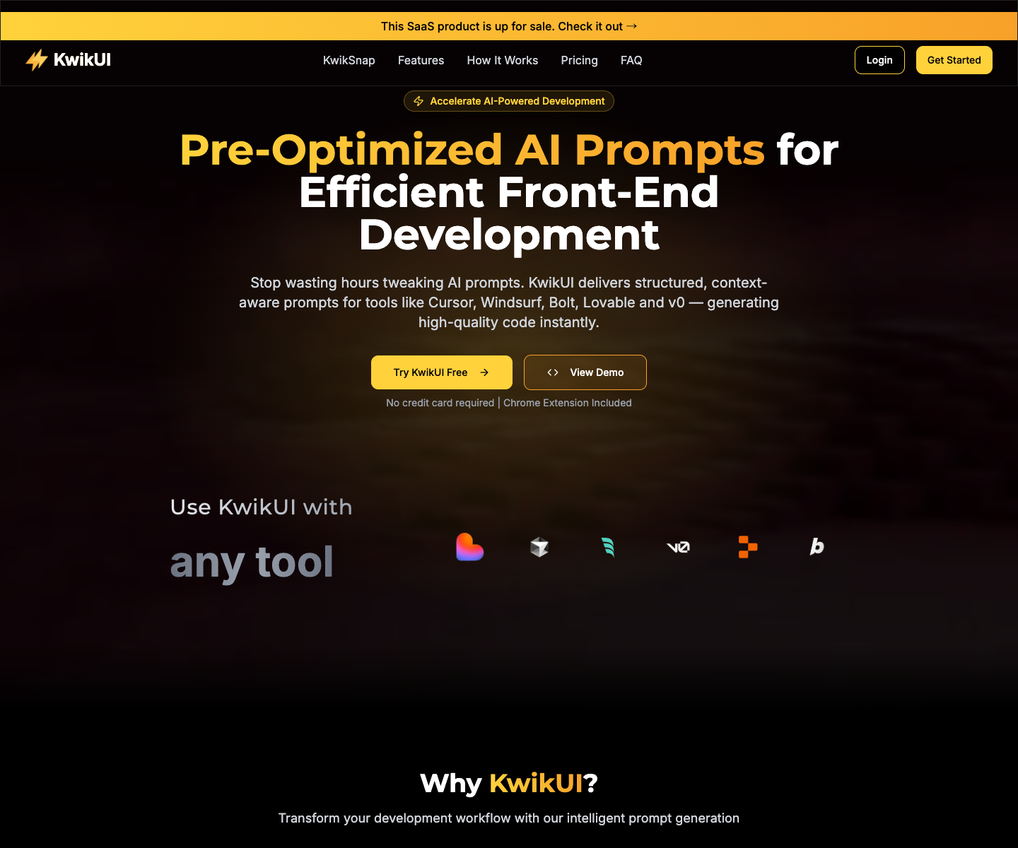 Kwik UI landing page screenshot
