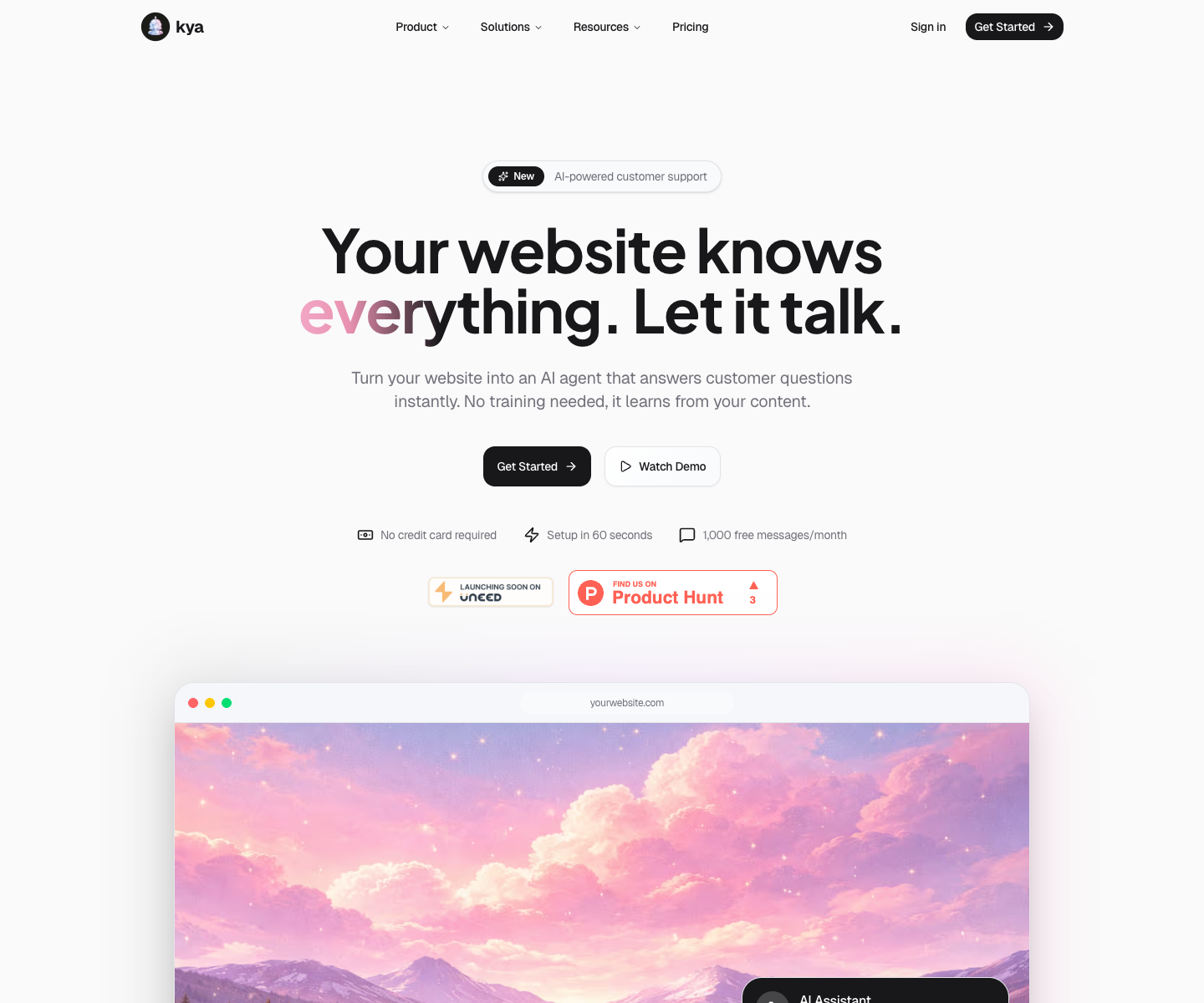 Kya landing page screenshot