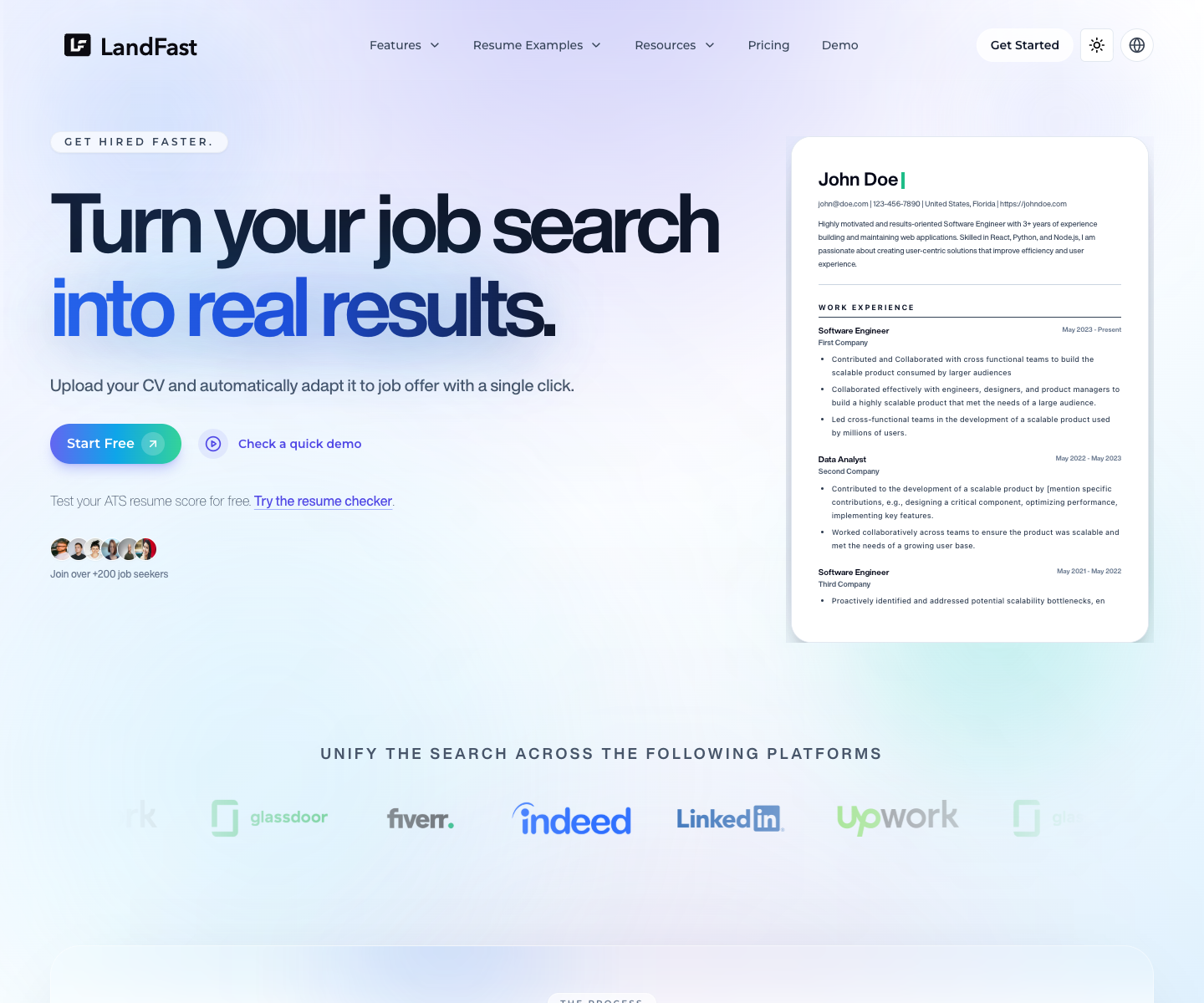 LandFast landing page screenshot