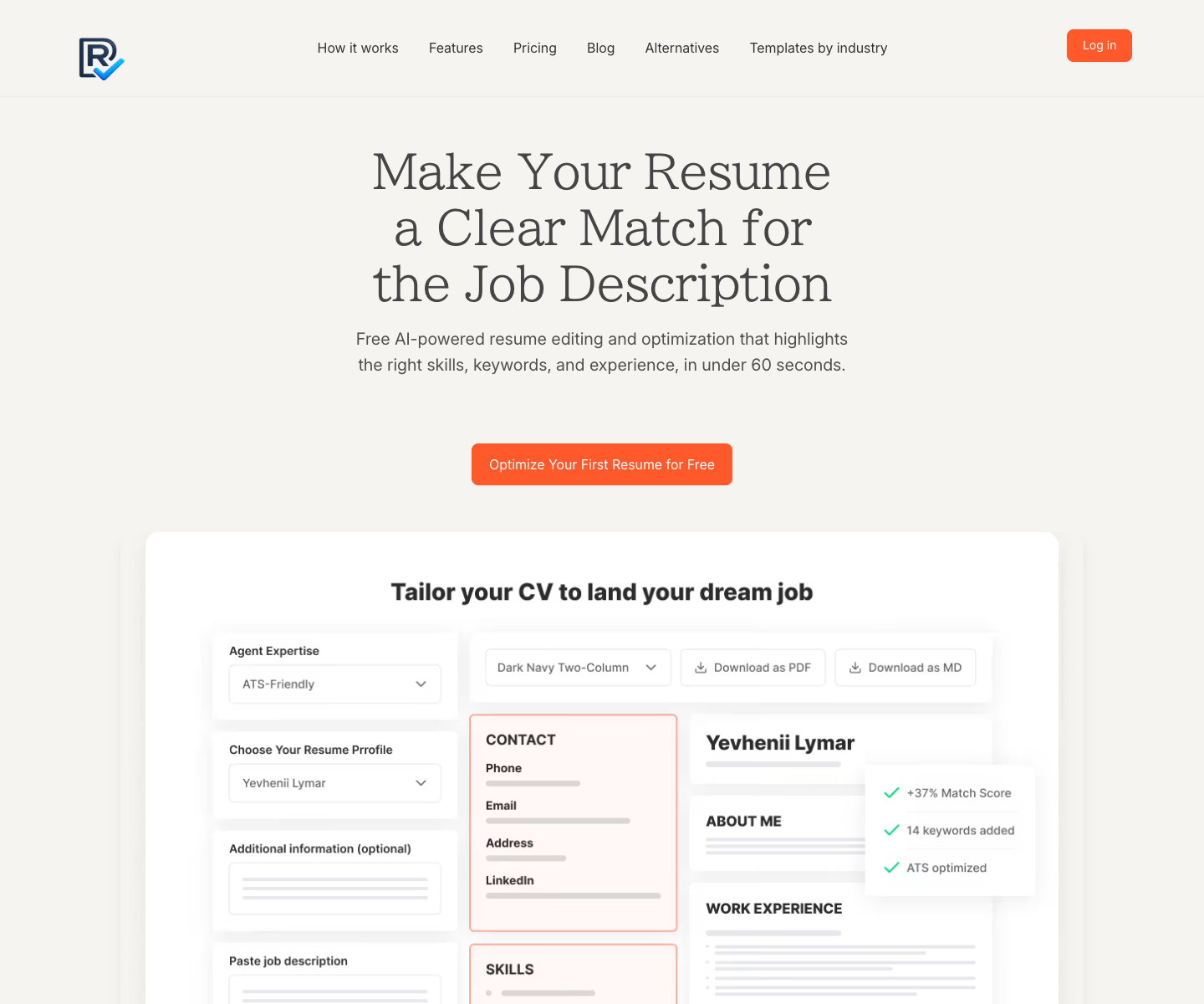 LandTheJob landing page screenshot