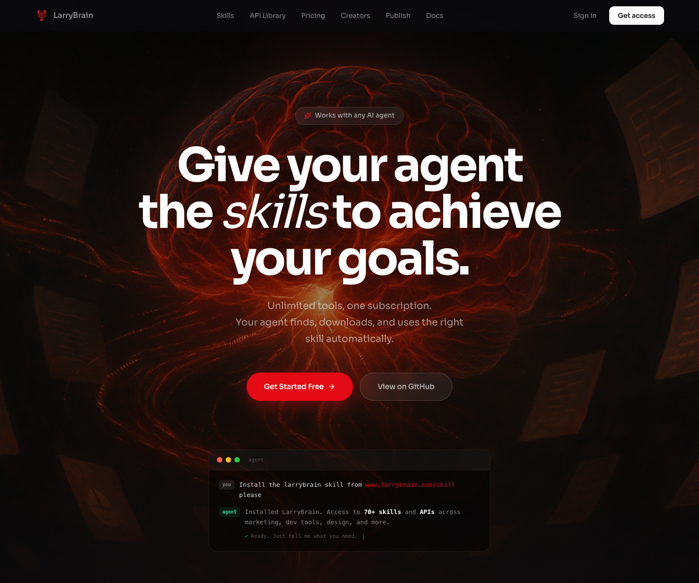 LarryBrain - Openclaw Marketplace landing page screenshot