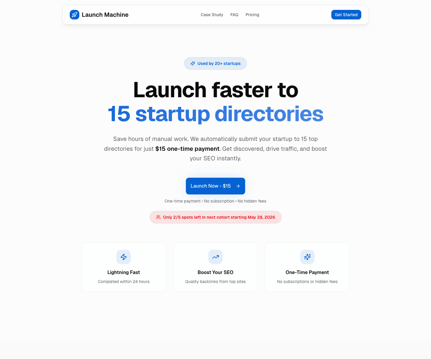Launch Machine landing page screenshot