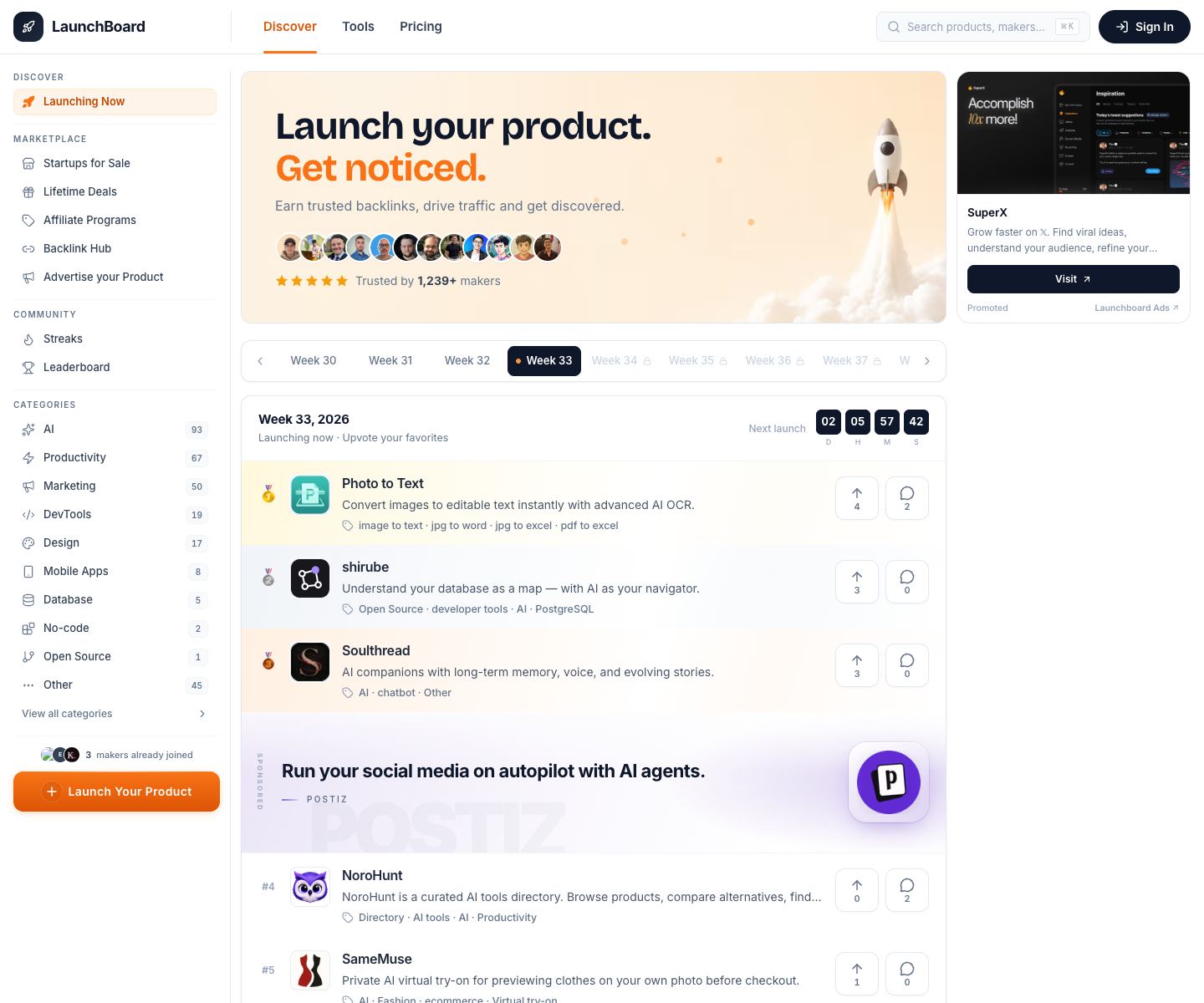 LaunchBoard landing page screenshot