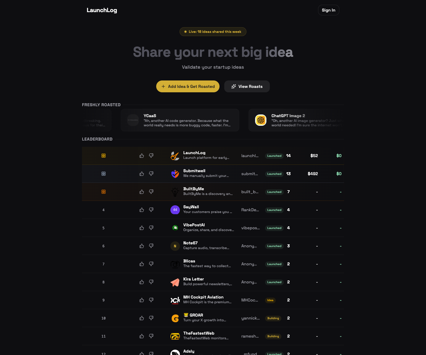 LaunchLog landing page screenshot