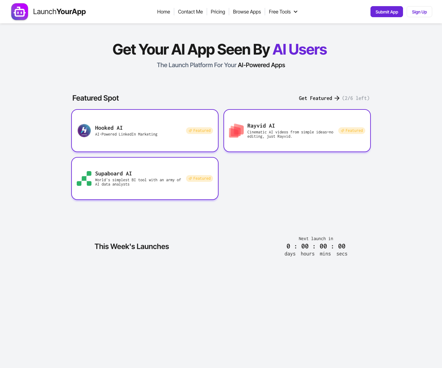 LaunchYourApp landing page screenshot