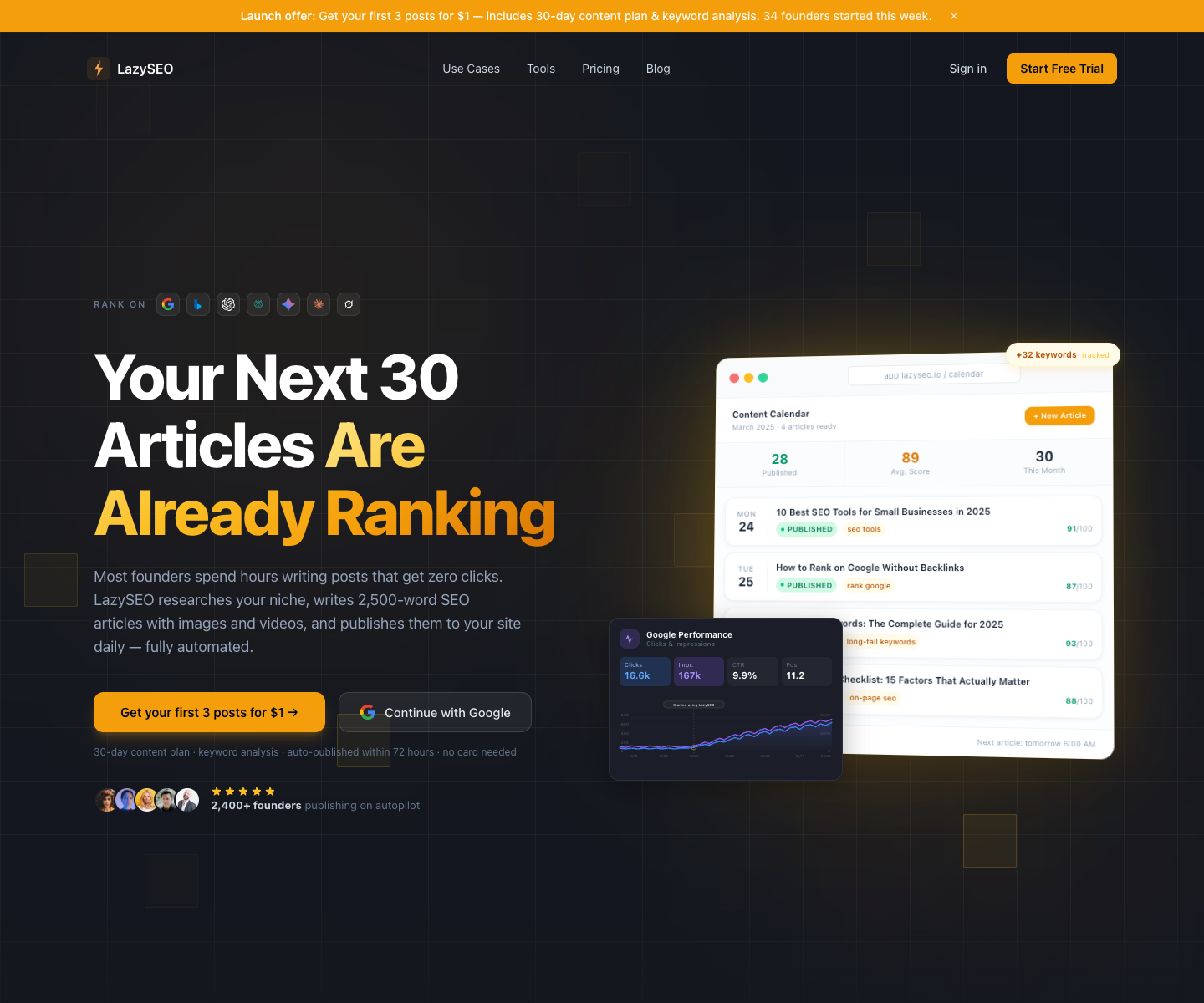 LazySEO landing page screenshot