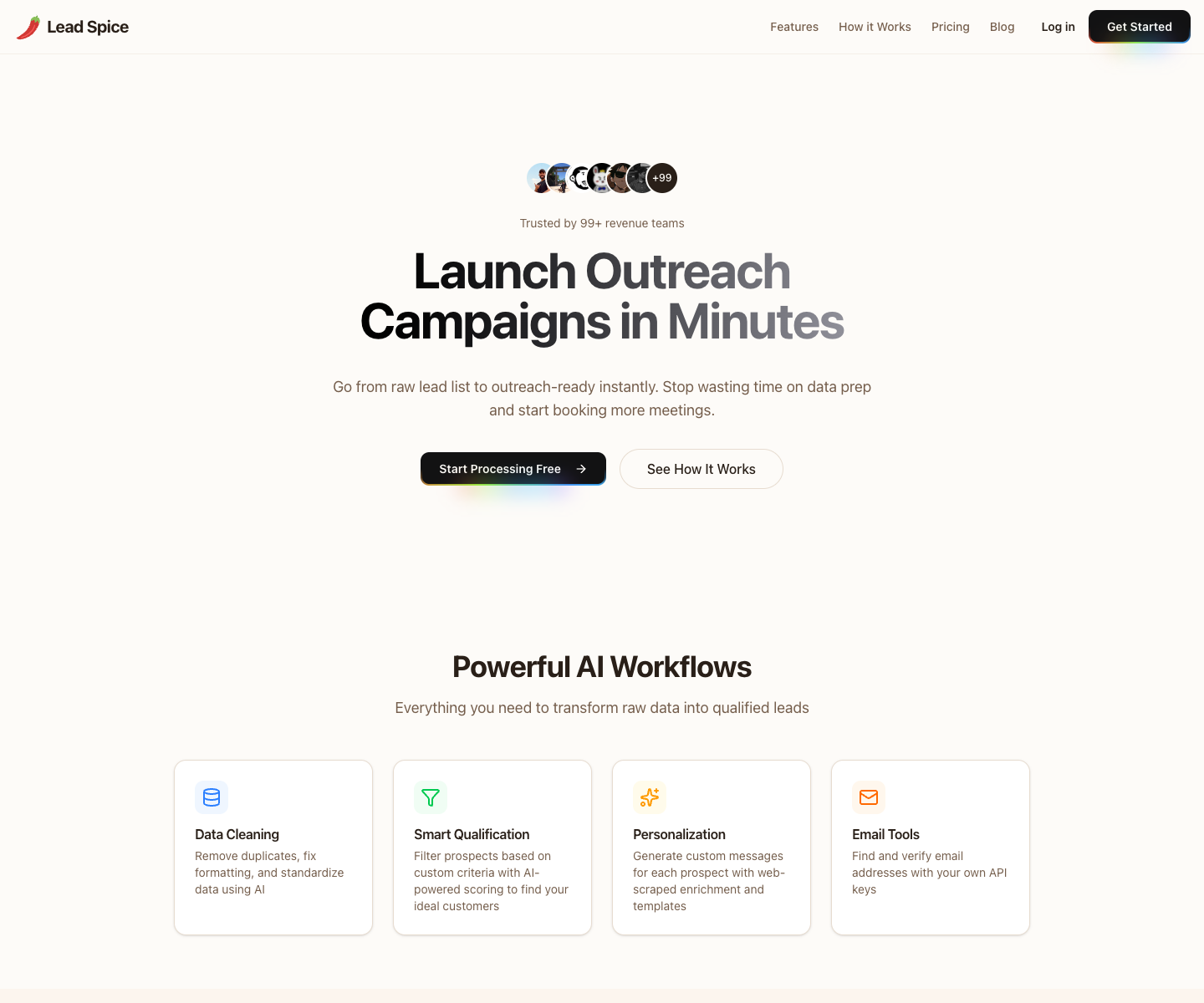 Lead Spice landing page screenshot