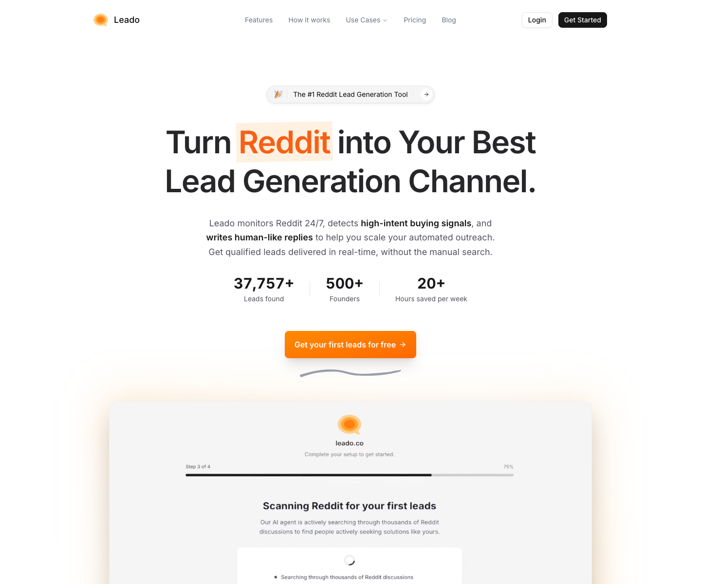 Leado landing page screenshot
