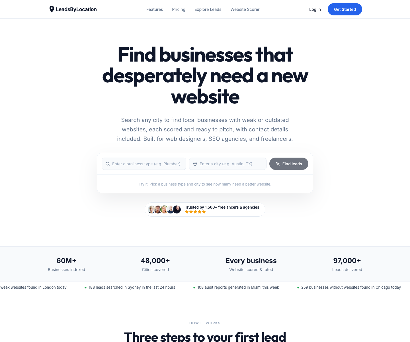 LeadsByLocation landing page screenshot