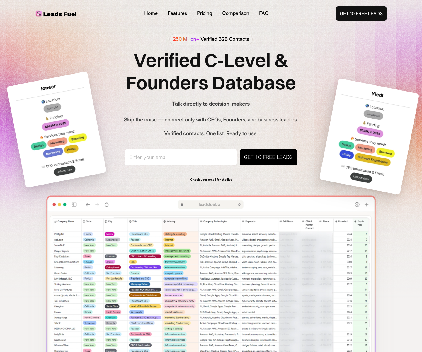 LeadsFuel.io landing page screenshot